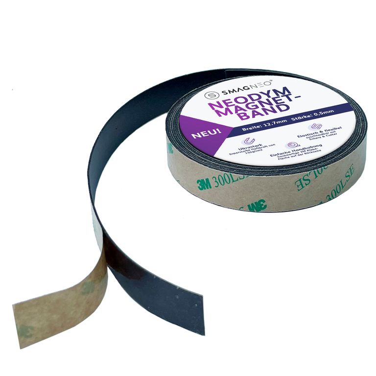Neodym Magnetband Super SLIM 0,5 mm x Breite x Meterware - selbstklebend mit 3M 300LSE