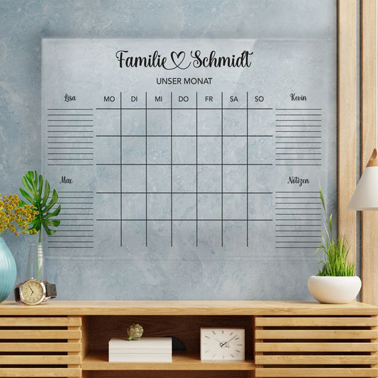 SmagMedia24 Family Time - Familien-Monatsplaner - Individuell gestaltbarer Wand-Kalender auf Acrylglas