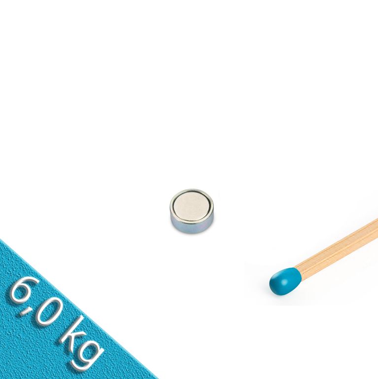 Neodym Flachgreifer Ø 13,0 x 4,5 mm, Zink - hält 6 kg