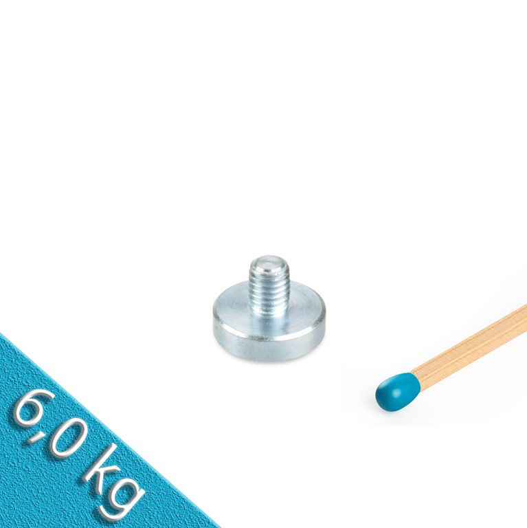 Neodym Flachgreifer Ø 16,0 x 4,5 mm, Gewinde M6x8, 6 kg