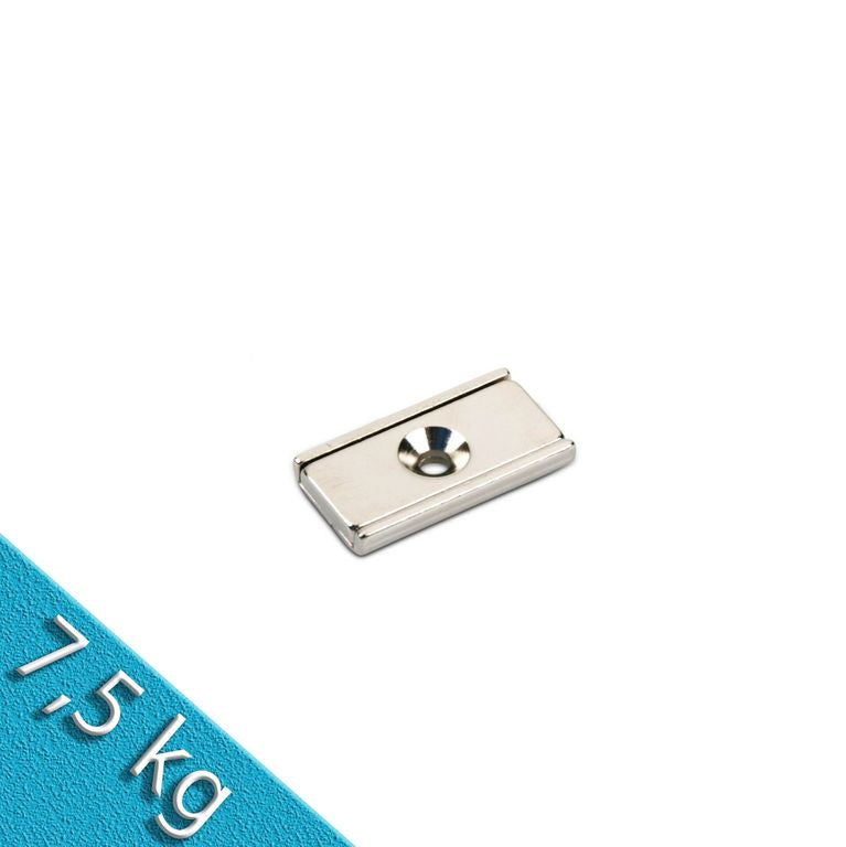 Neodym Flachleiste 25 x 13 x 5 mm mit Bohrung und Senkung - 7,5 kg