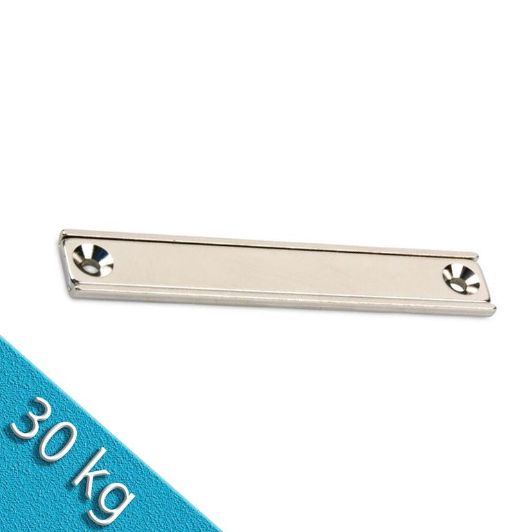 Neodym Flachleiste 100 x 13 x 5 mm mit Bohrung und Senkung - 30 kg