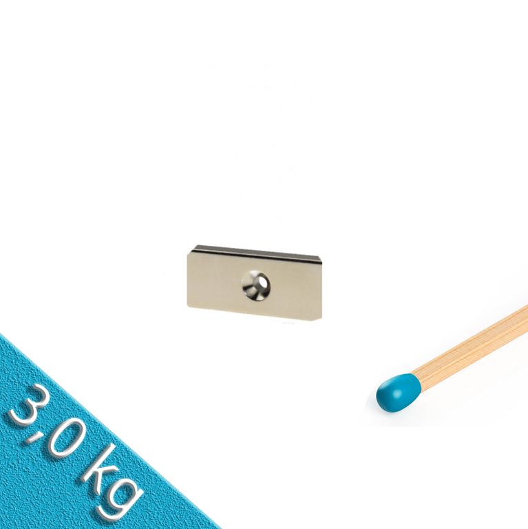 Neodym Magnete 20x10x3 mm N40 NORD Senkung Nickel - hält 3,0 kg