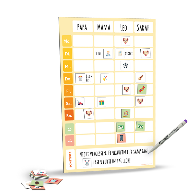 Familien Haushaltsplaner Wochenplaner Neues Design 2019 DIN-A2 Gelb mit Gratis Stift!