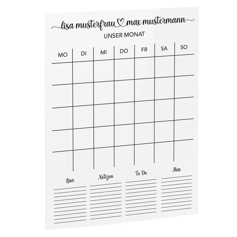 SmagMedia24 Family Time - Paar-Monatsplaner - Individuell gestaltbarer Wand-Kalender auf Acrylglas