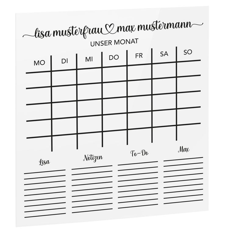 SmagMedia24 Family Time - Paar-Monatsplaner - Individuell gestaltbarer Wand-Kalender auf Acrylglas