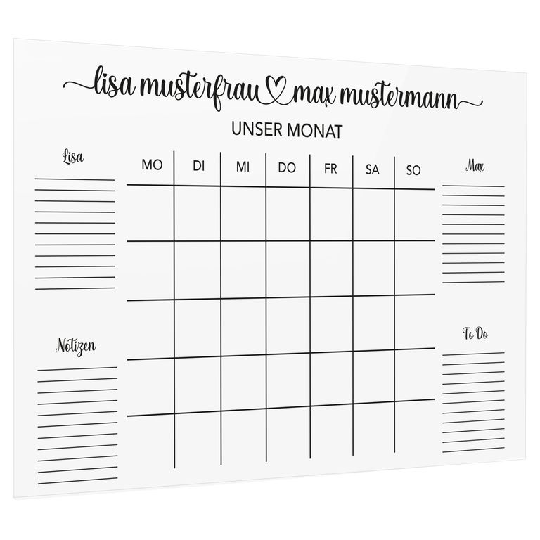 SmagMedia24 Family Time - Paar-Monatsplaner - Individuell gestaltbarer Wand-Kalender auf Acrylglas