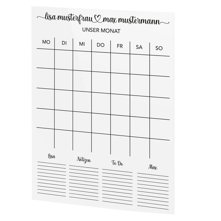 SmagMedia24 Family Time - Paar-Monatsplaner - Individuell gestaltbarer Wand-Kalender auf Acrylglas