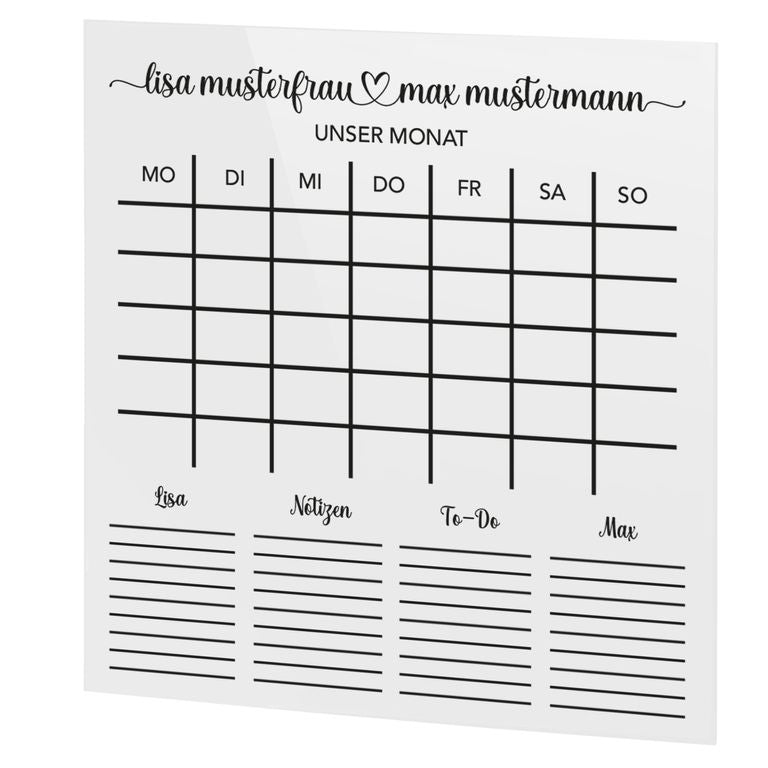 SmagMedia24 Family Time - Paar-Monatsplaner - Individuell gestaltbarer Wand-Kalender auf Acrylglas