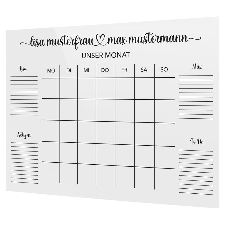 SmagMedia24 Family Time - Paar-Monatsplaner - Individuell gestaltbarer Wand-Kalender auf Acrylglas