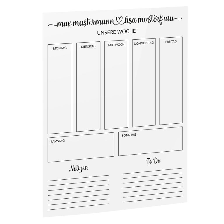 SmagMedia24 Family Time - Paar-Wochenplaner - Individuell gestaltbarer Wand-Kalender auf Acrylglas für Paare