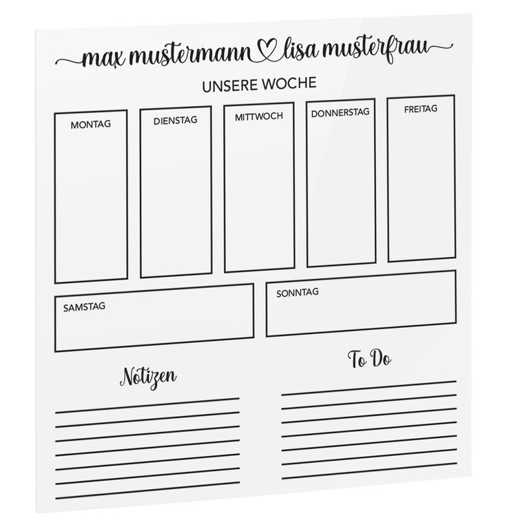SmagMedia24 Family Time - Paar-Wochenplaner - Individuell gestaltbarer Wand-Kalender auf Acrylglas für Paare
