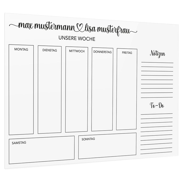 SmagMedia24 Family Time - Paar-Wochenplaner - Individuell gestaltbarer Wand-Kalender auf Acrylglas für Paare