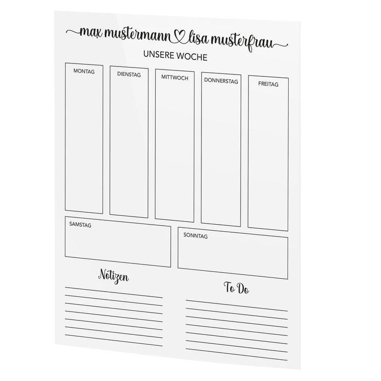 SmagMedia24 Family Time - Paar-Wochenplaner - Individuell gestaltbarer Wand-Kalender auf Acrylglas für Paare