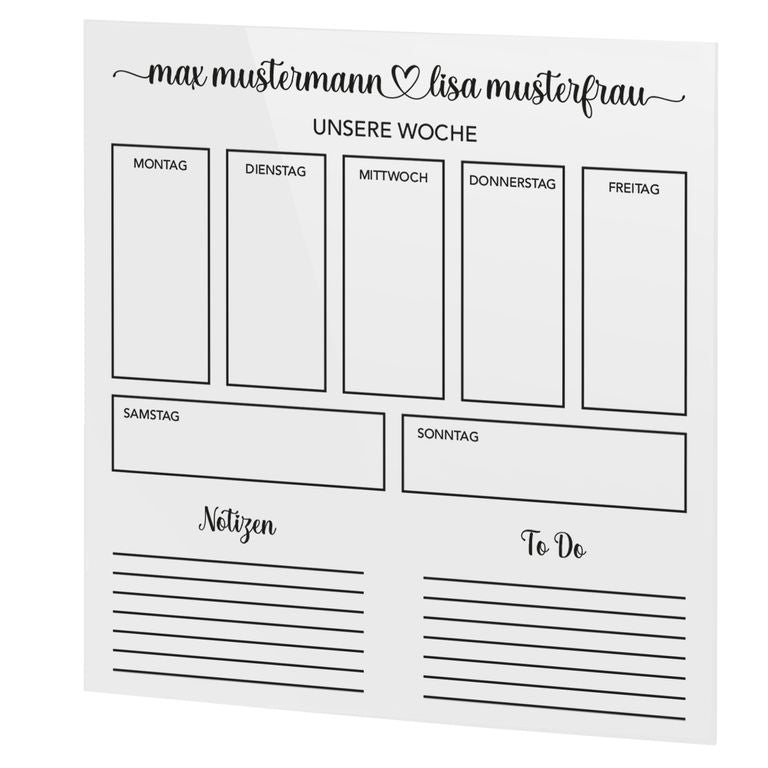 SmagMedia24 Family Time - Paar-Wochenplaner - Individuell gestaltbarer Wand-Kalender auf Acrylglas für Paare