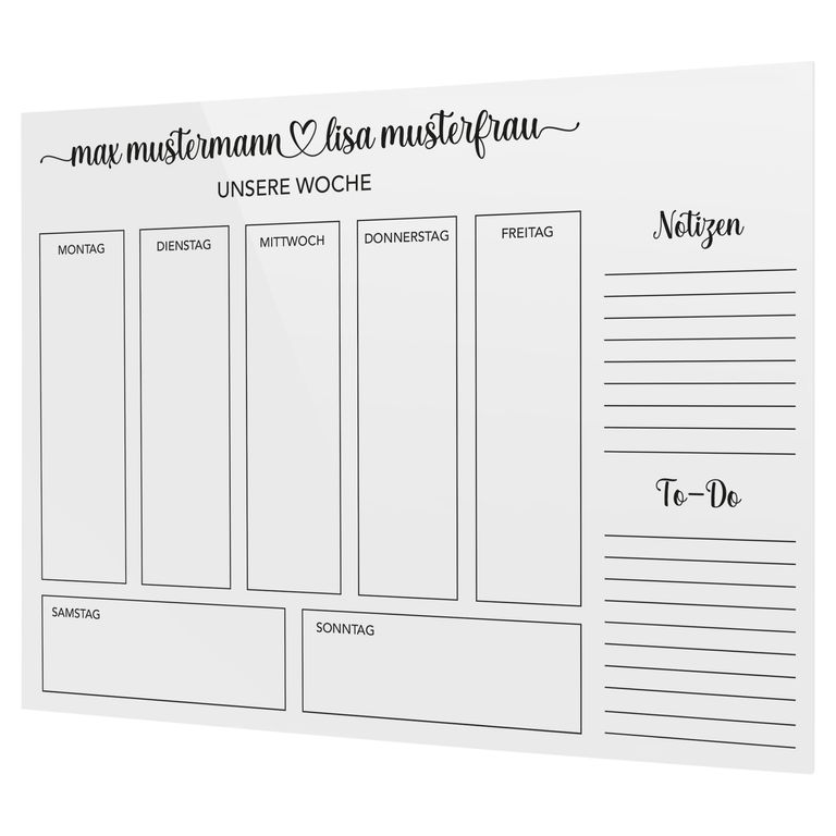 SmagMedia24 Family Time - Paar-Wochenplaner - Individuell gestaltbarer Wand-Kalender auf Acrylglas für Paare