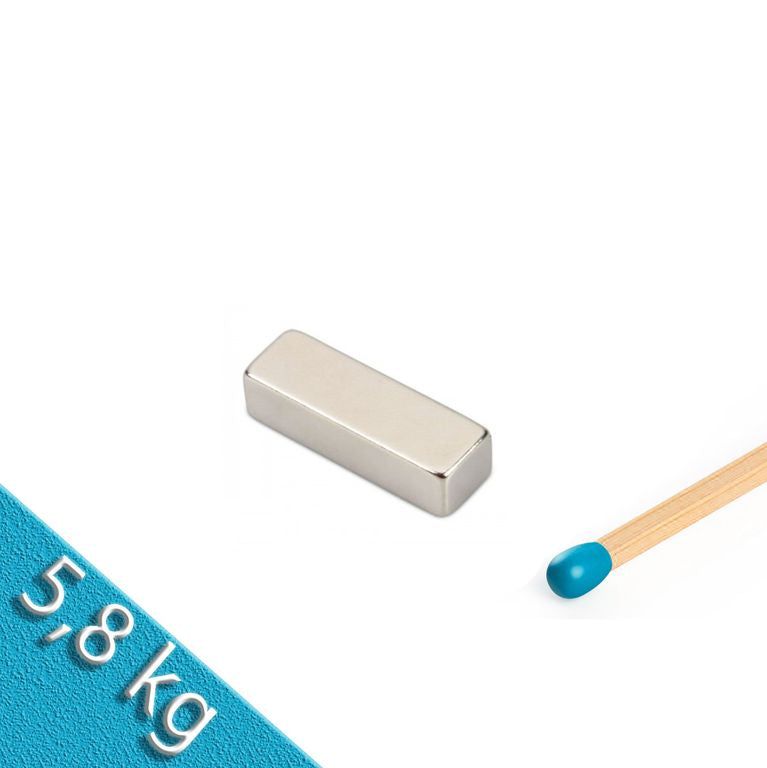 Quadermagnet 10,0 x 10,0 x 30,0 mm Nickel N40 - hält 5,8 kg