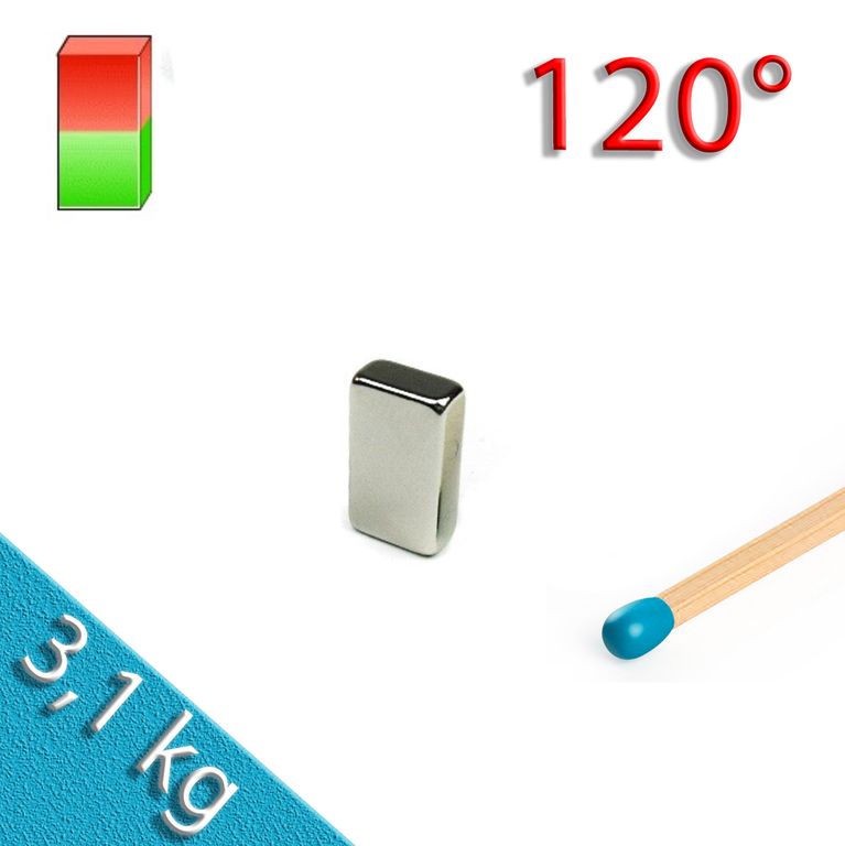 Quadermagnet 10,0 x 5,0 x 18,0 mm N45H Nickel - hält 3,1 kg