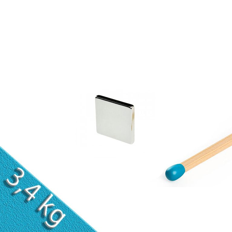 Quadermagnet 15,0 x 15,0 x 3,0 mm N45 Nickel - hält 3,4 kg