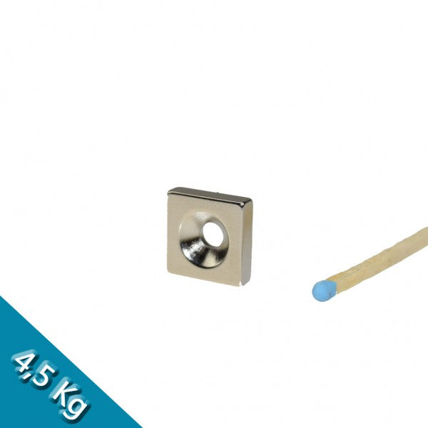 Quadermagnet 15,0 x 15,0 x 4,0 mm N35 Nickel mit Senkloch