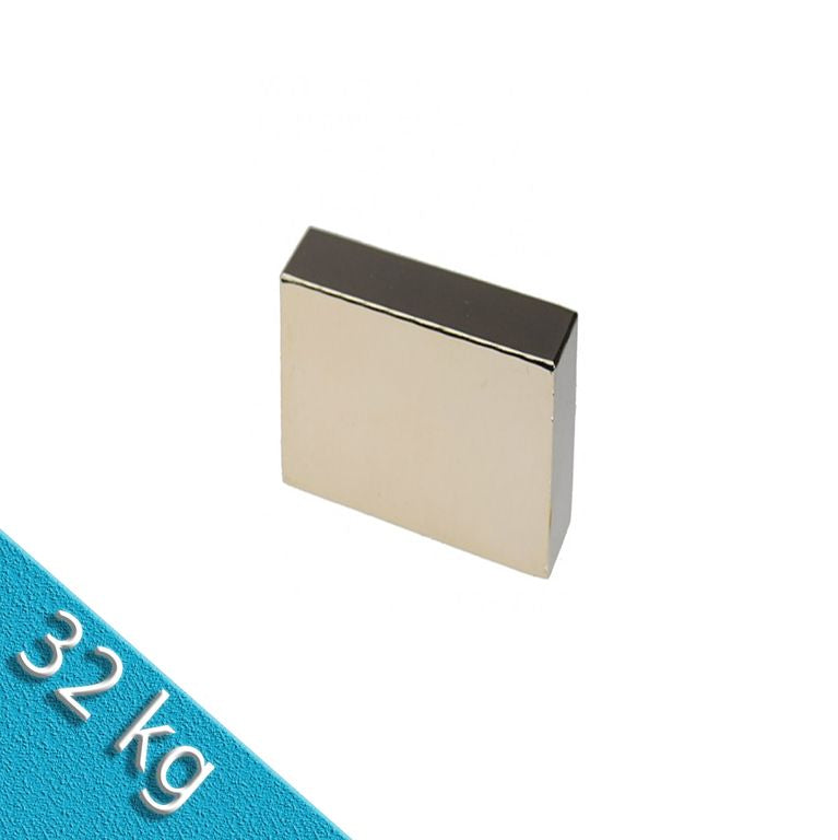 Quadermagnet 30,0 x 30,0 x 15,0 mm N45 Nickel - hält 32 kg