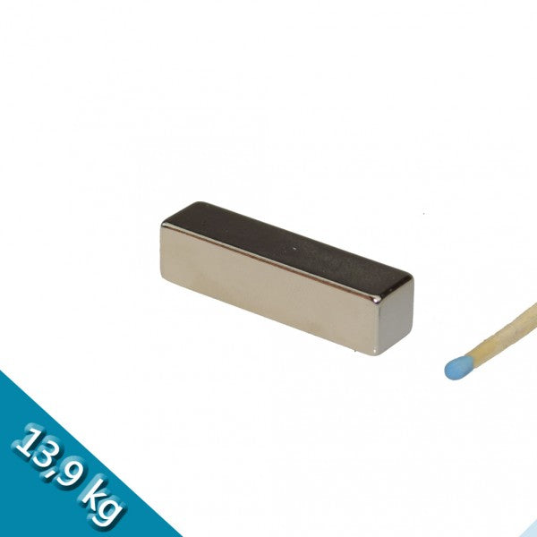 Quadermagnet 40,0 x 12,0 x 10,0 mm N35 Nickel - hält 13,9 kg