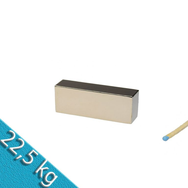 Quadermagnet 50,0 x 20,0 x 10,0 mm N40 Nickel - hält 22,5 kg