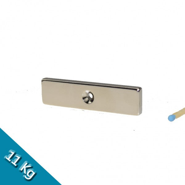 Quadermagnet 60,0 x 15,0 x 5,0 mm N45 Nickel mit Senkloch