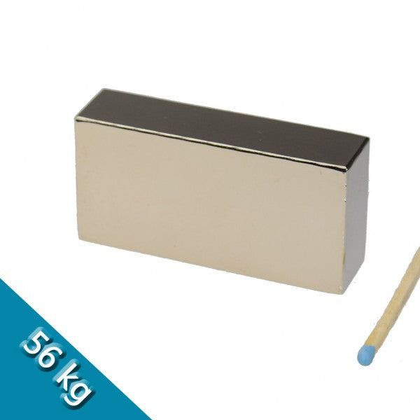 Quadermagnet 60,0 x 30,0 x 15,0 mm N40 Nickel - hält 56 kg