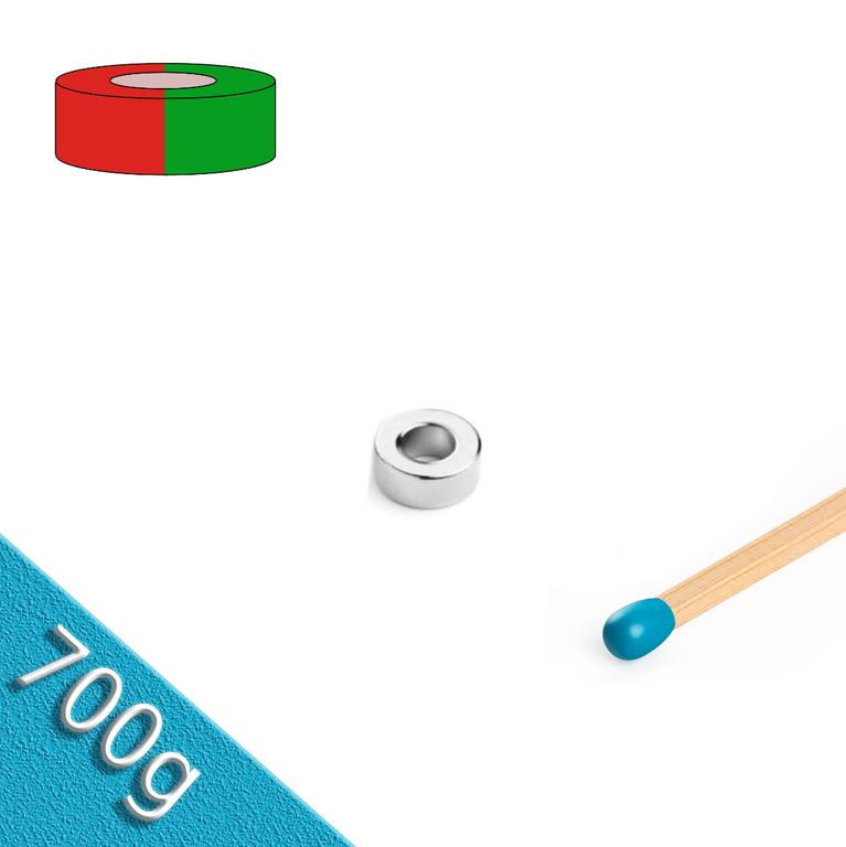 Ringmagnet Ø 10/5 mm x 5 mm Neodym N45 Nickel diametral magnetisiert