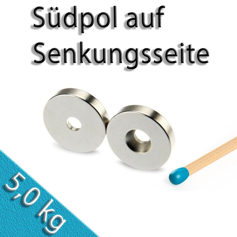 Ringmagnet Ø 20,0 x 4,5 x 4,0 mm N42 Nickel mit Senkung Süd