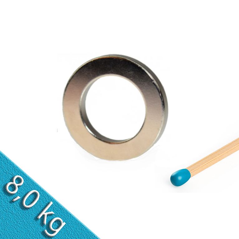 Ringmagnet Ø 40,0 x 25,0 x 5,0 mm N42 Nickel - hält 12,1 kg
