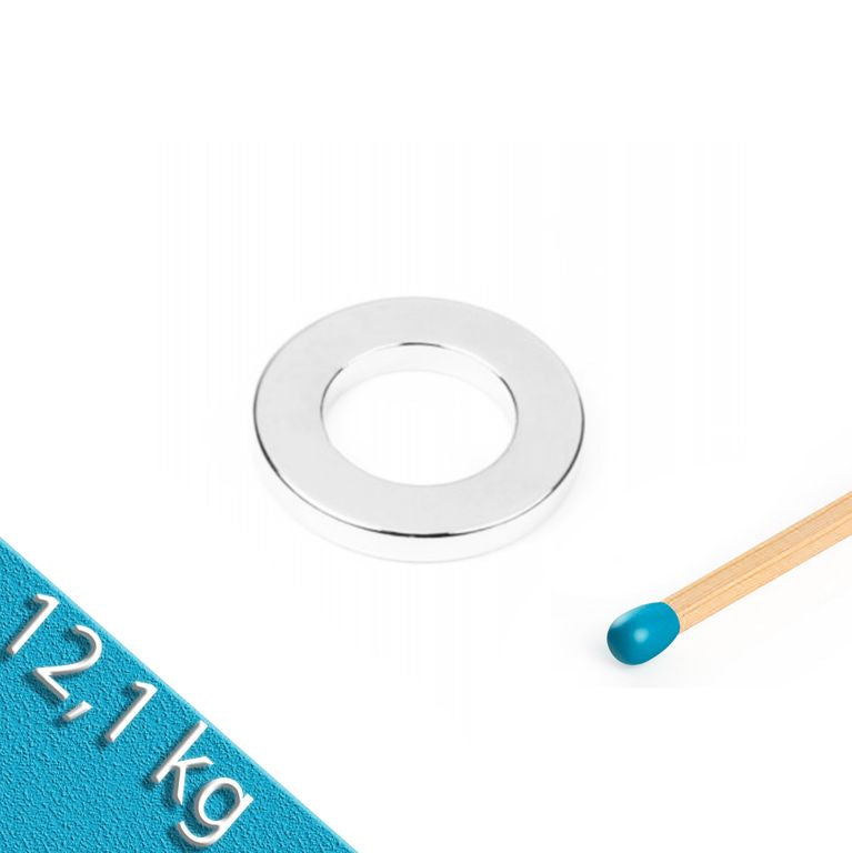 Ringmagnet Ø 40,0 x 25,0 x 5,0 mm N42 Nickel - hält 12,1 kg