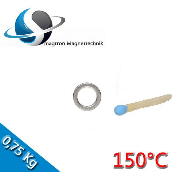 Neodym Ringmagnet Ø 9,5 x 6,5 x 2,0mm N42SH Nickel - 150°C