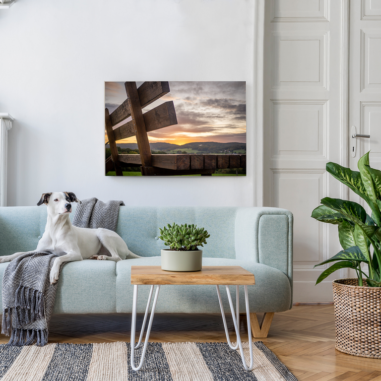 Bedrucktes Acrylglas als Magnetwand, Küchen-Hintergrund, Motiv: Rast-Bank
