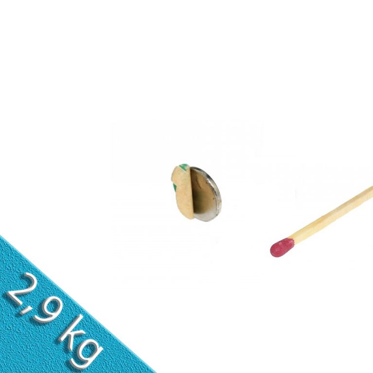 Scheibenmagnet Ø 15,0 x 3,0 mm N45 Nickel - selbstklebend