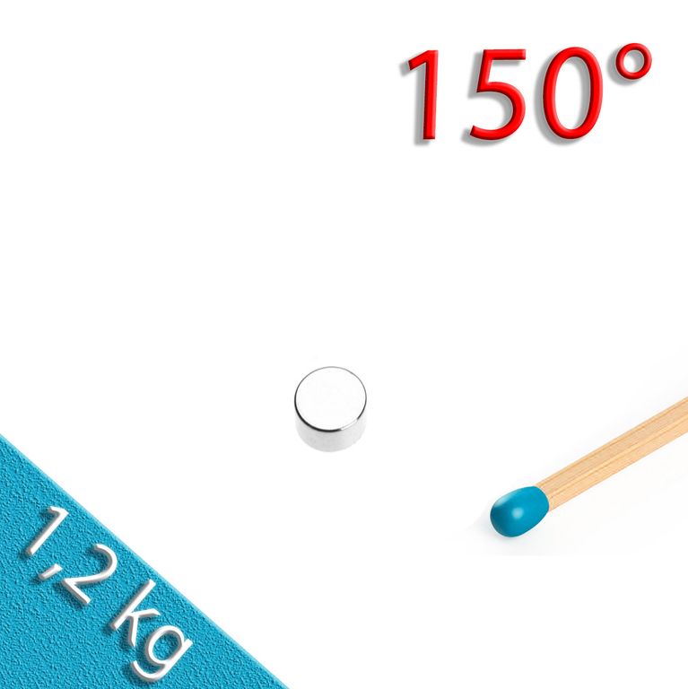 Scheibenmagnet Ø 6,0 x 4,0 mm N45SH Nickel - 150°C