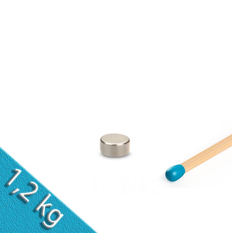 Scheibenmagnet Ø 6,5 x 3,0 mm N45 Nickel - hält 1,2 kg