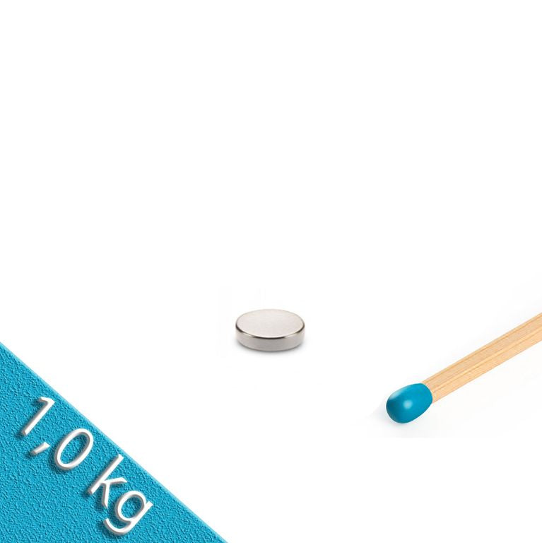 Scheibenmagnet Ø 8,0 x 2,0 mm N45 Nickel - hält 1 kg