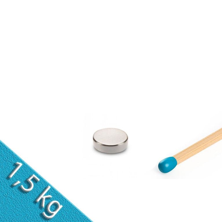 Scheibenmagnet Ø 8,0 x 3,0 mm N40 Nickel - hält 1,5 kg