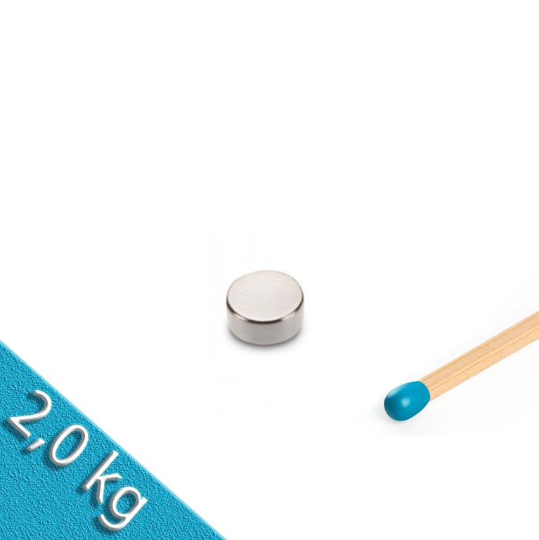 Scheibenmagnet Ø 8,0 x 4,0 mm N45 Nickel - hält 2 kg