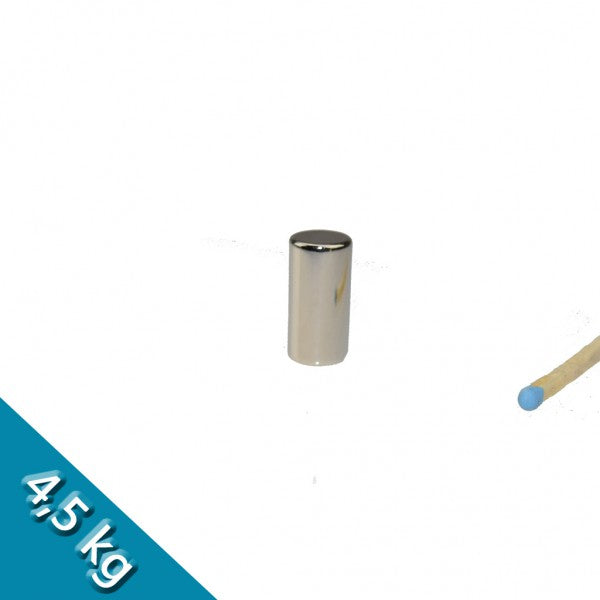Stabmagnet Ø 10,0 x 20,0 mm N45 Nickel - hält 4,5 kg