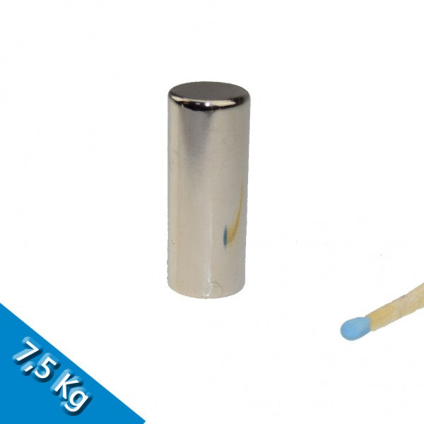 Stabmagnet Ø 12,0 x 30,0 mm N45 Nickel - hält 7,5 kg