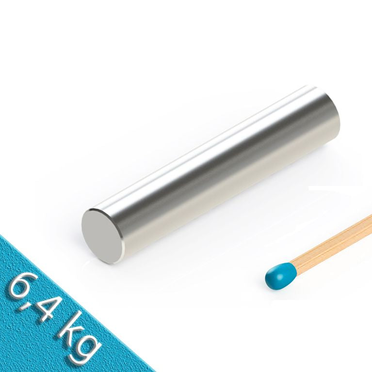 Stabmagnet Ø 12 x 60 mm N38 Nickel - hält 6,4 kg