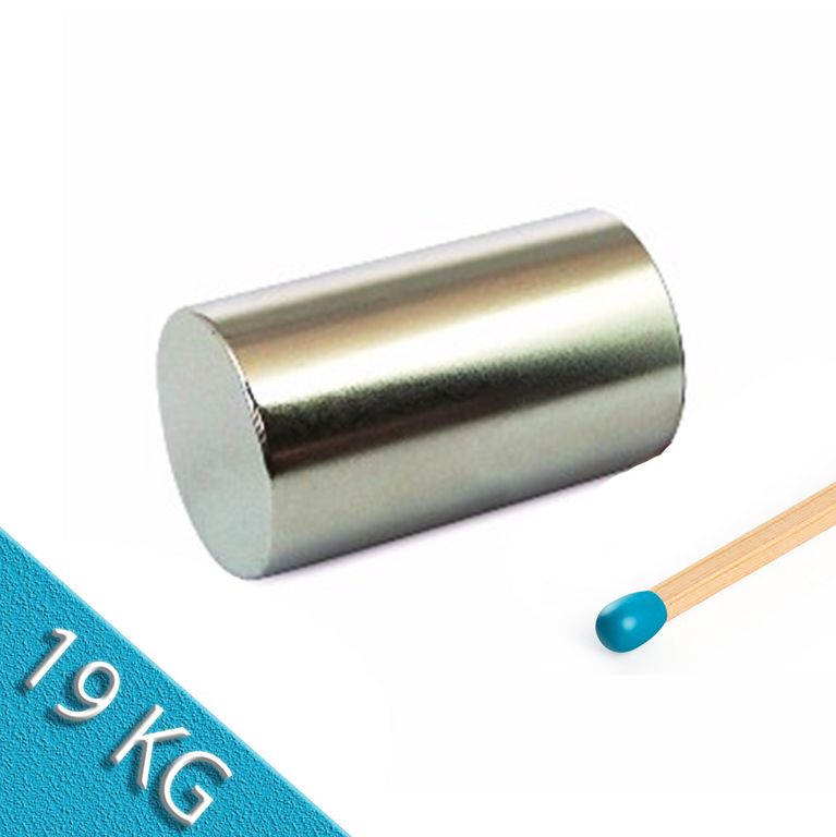 Stabmagnet Ø 20,0 x 34,0 mm N45 Nickel - hält 19 kg