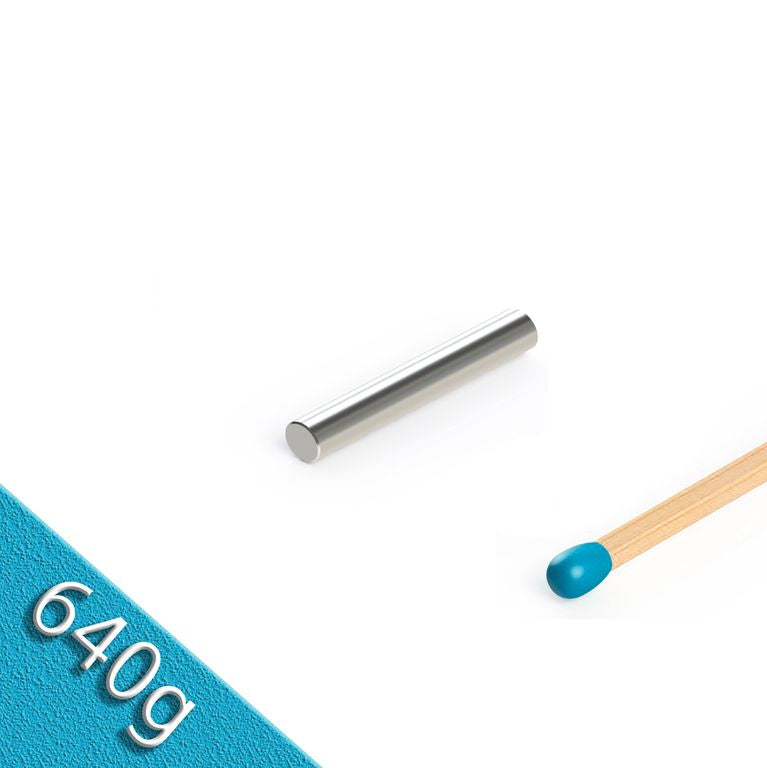 Stabmagnet Ø 4,0 x 25,0 mm N42 Nickel - hält 640 g