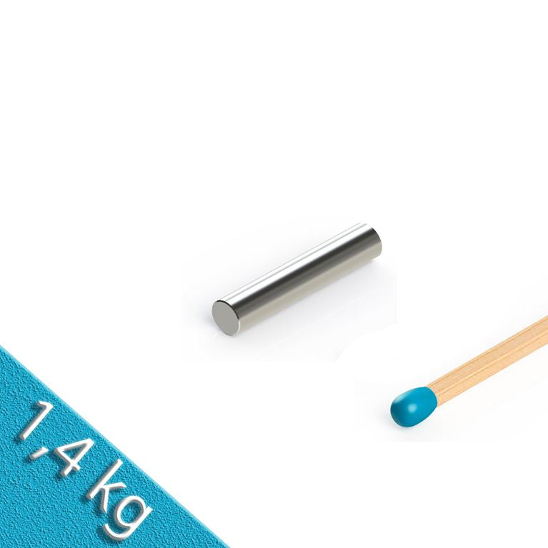 Stabmagnet Ø 5,0 x 25,0 mm N45 Nickel - hält 1,4 kg