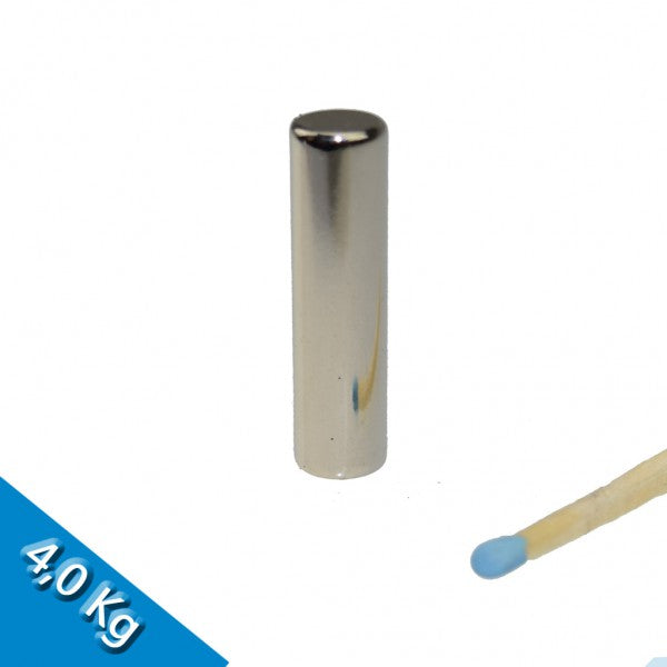 Stabmagnet Ø 8,0 x 30,0 mm N45 Nickel - hält 4 kg