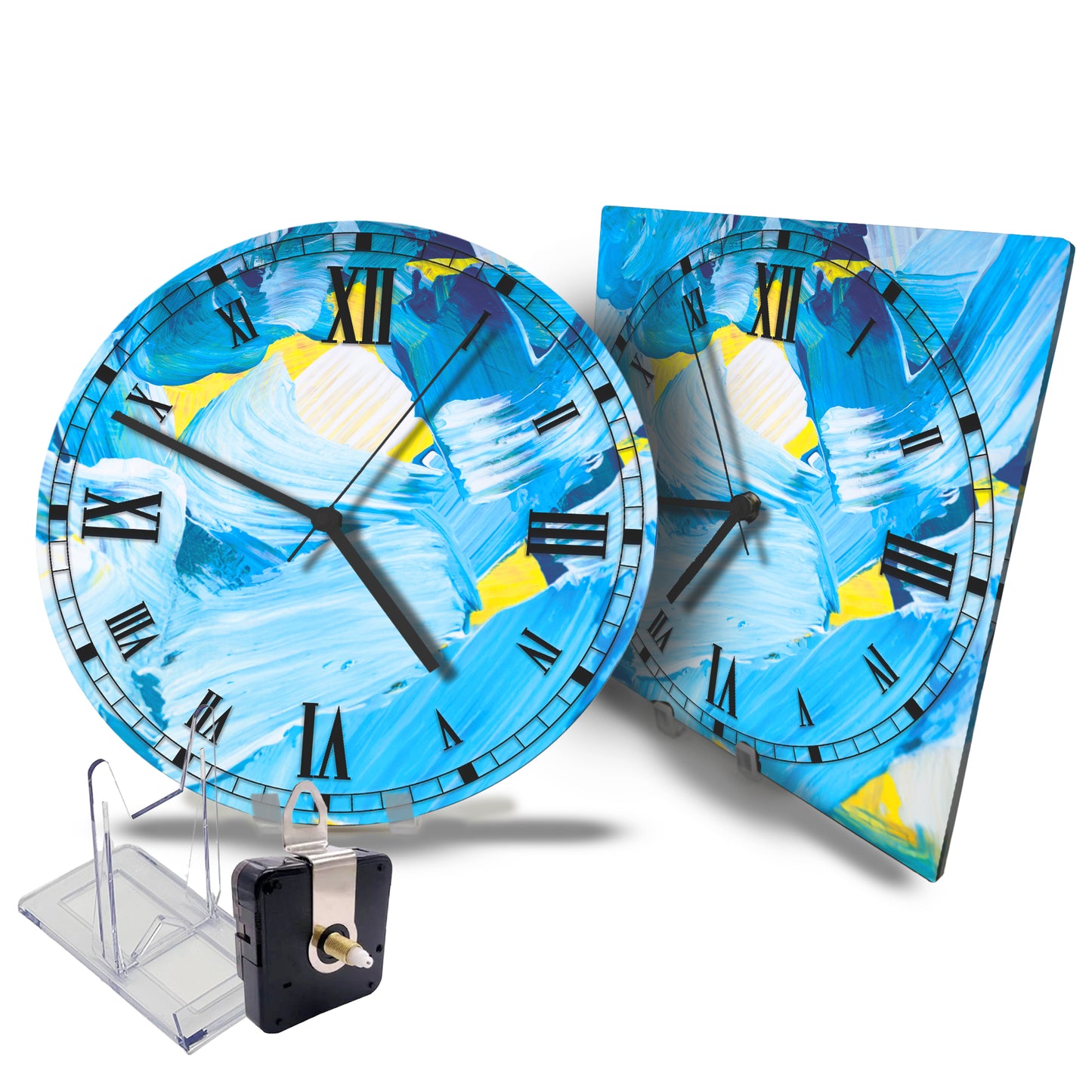 Hochwertige 30cm-Uhren Made in Alzenau Lautlose Uhr MDF Acryl Motiv Blue Malerei
