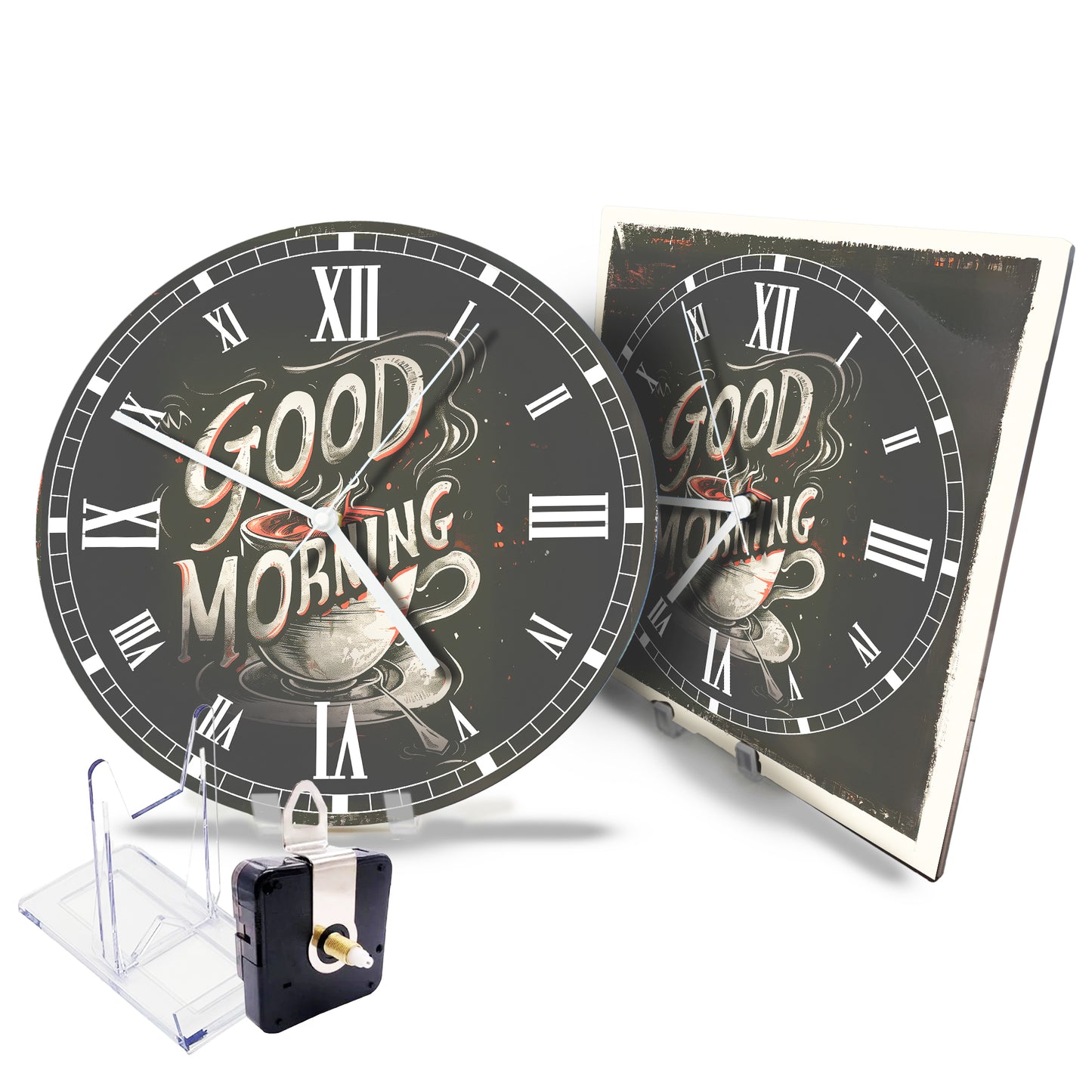Hochwertige 30cm-Uhren Made in Alzenau Lautlose Uhr MDF Acryl Motiv Good Morning